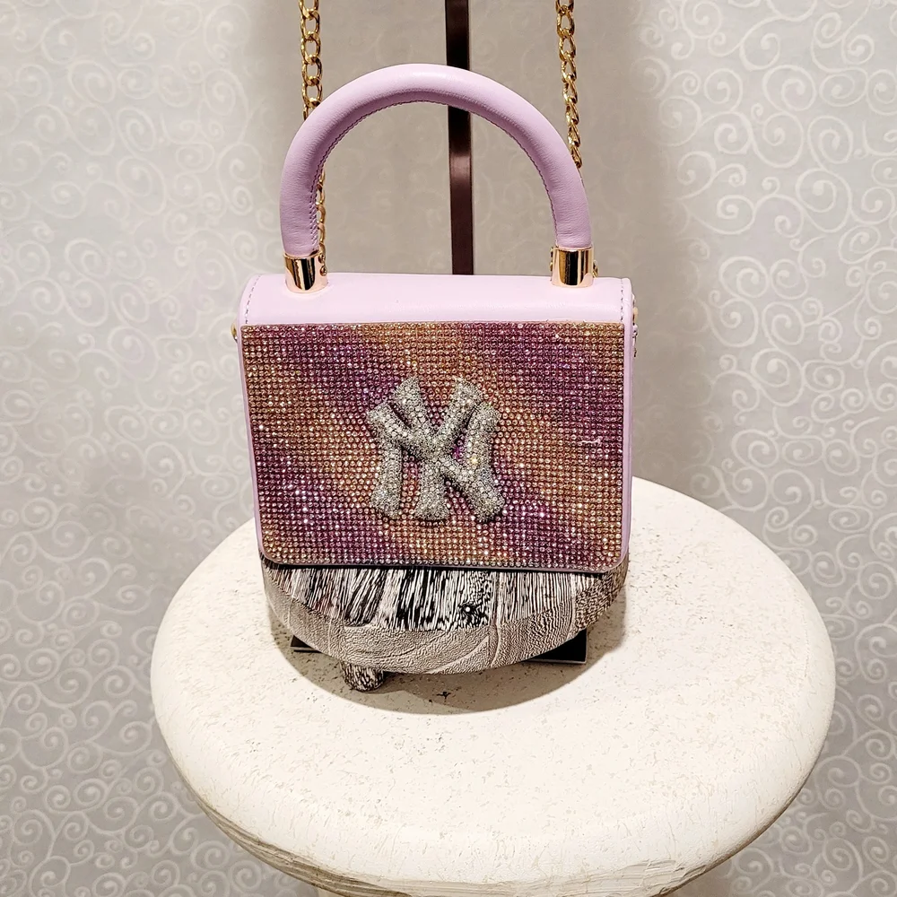 Lavender Rhinestone NY-Inspired Baseball Cap and Mini Bag Set - Picture 10 of 11